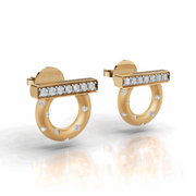 Circle & Bar Diamond Stud Earrings-18Kt Gold vermeil
